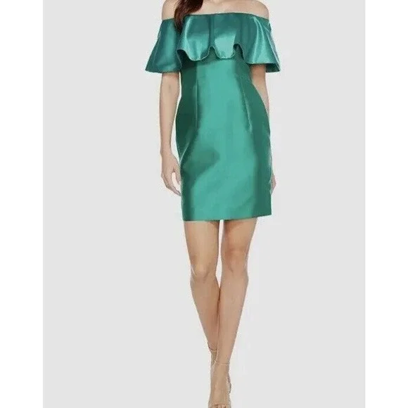 adrianna papell emerald green dress Adrianna Papell Off-shoulder Rosette Sleeve Cocktail Dress main image 1